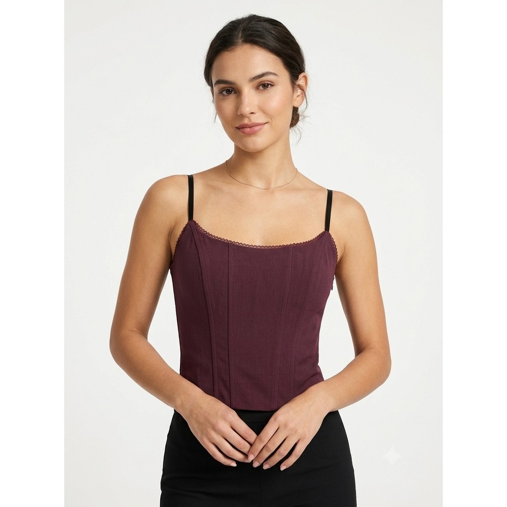 Guess Collection Corset Top Womens M Burgundy Cami Bustier Lace Trim Boned